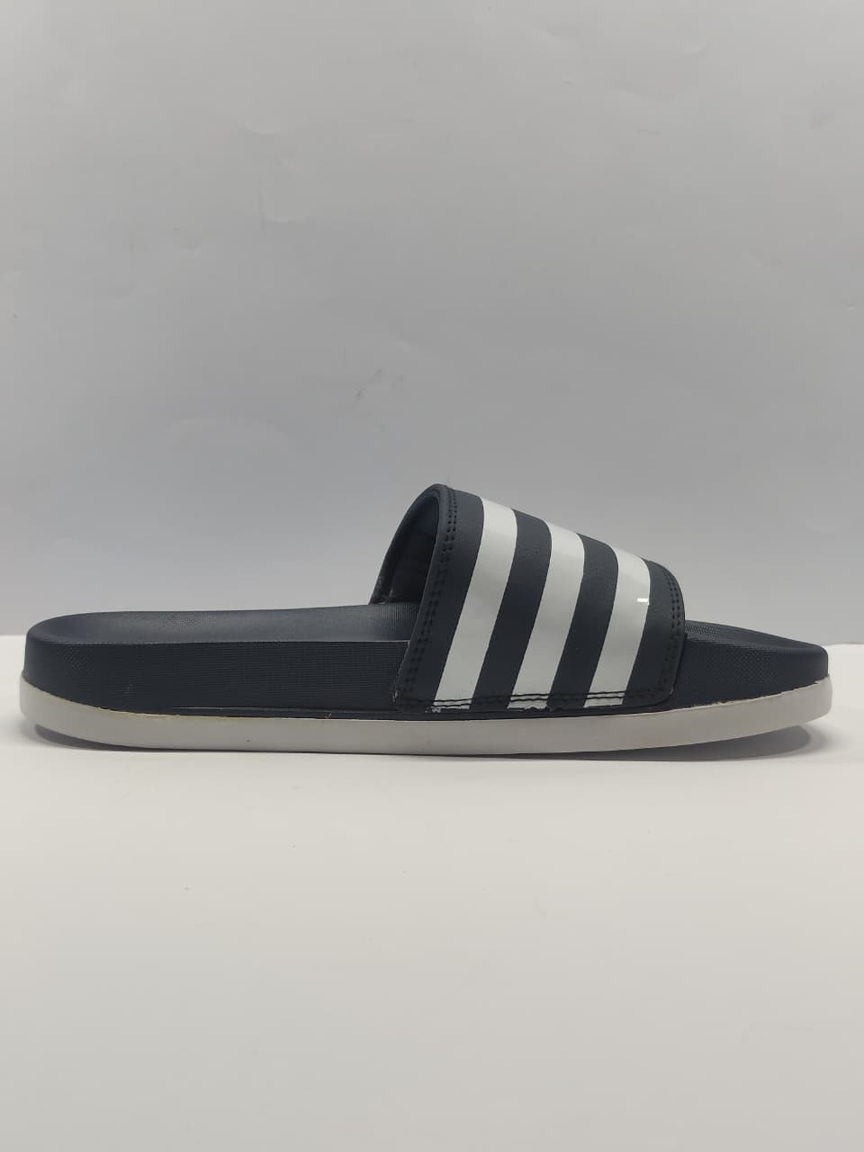 Adidas Slides Navy Blue with White Stripes