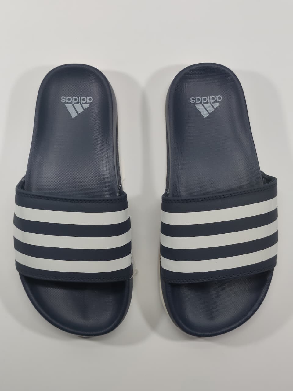 Adidas Slides Navy Blue with White Stripes
