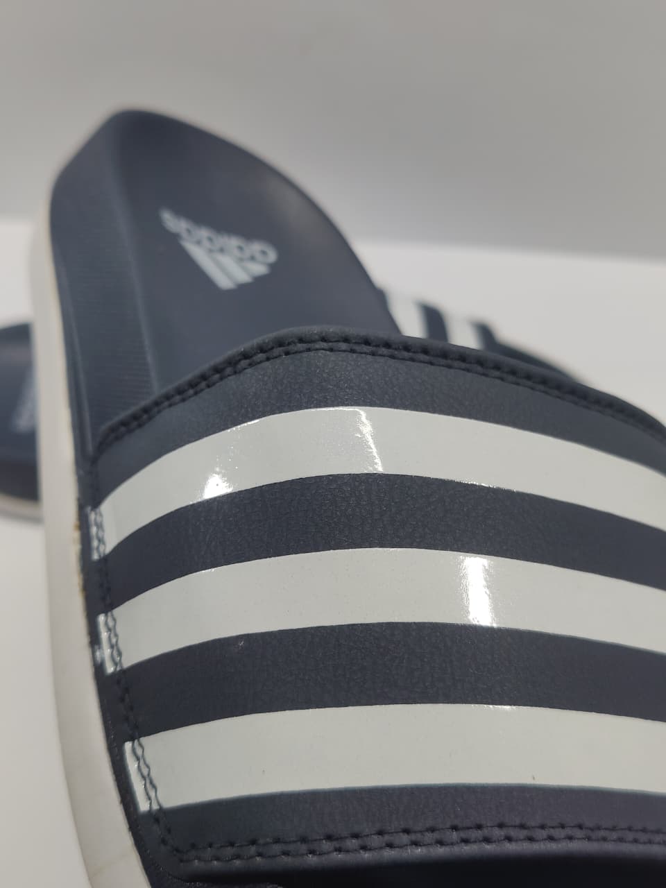 Adidas Slides Navy Blue with White Stripes