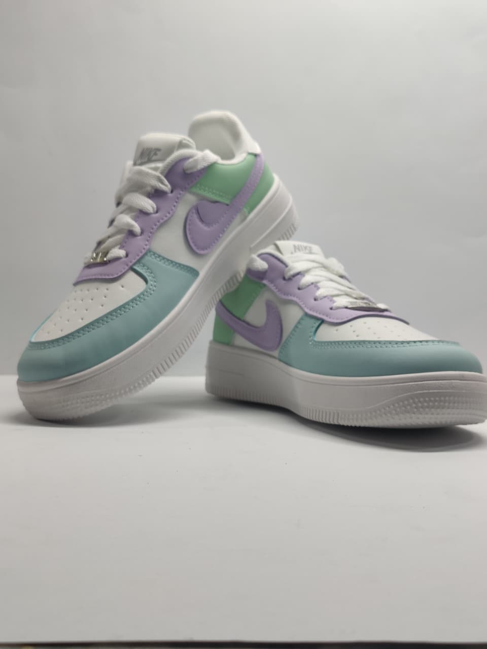 Nike Air Force 1 Low White and Mind Green and Lavender Purple